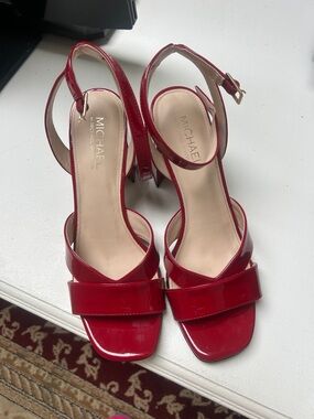 Michael Shannon Red Patent Leather Ankle-Strap Block Heels